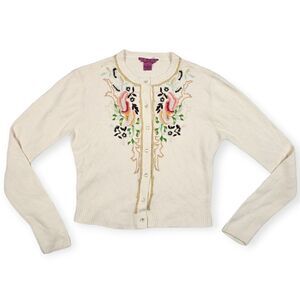 IDI Vintage Floral Soft Button Down Cream Color Cardigan Women's Size Medium